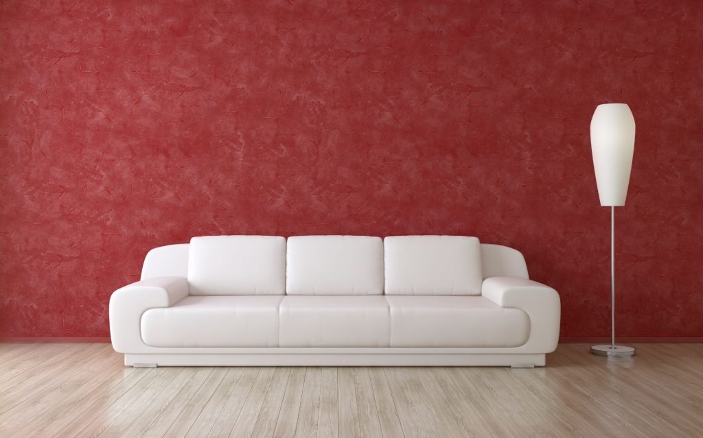 Sơn hiệu ứng thiết kế với màu đỏ tươi sáng nổi bật không gian phòng khách