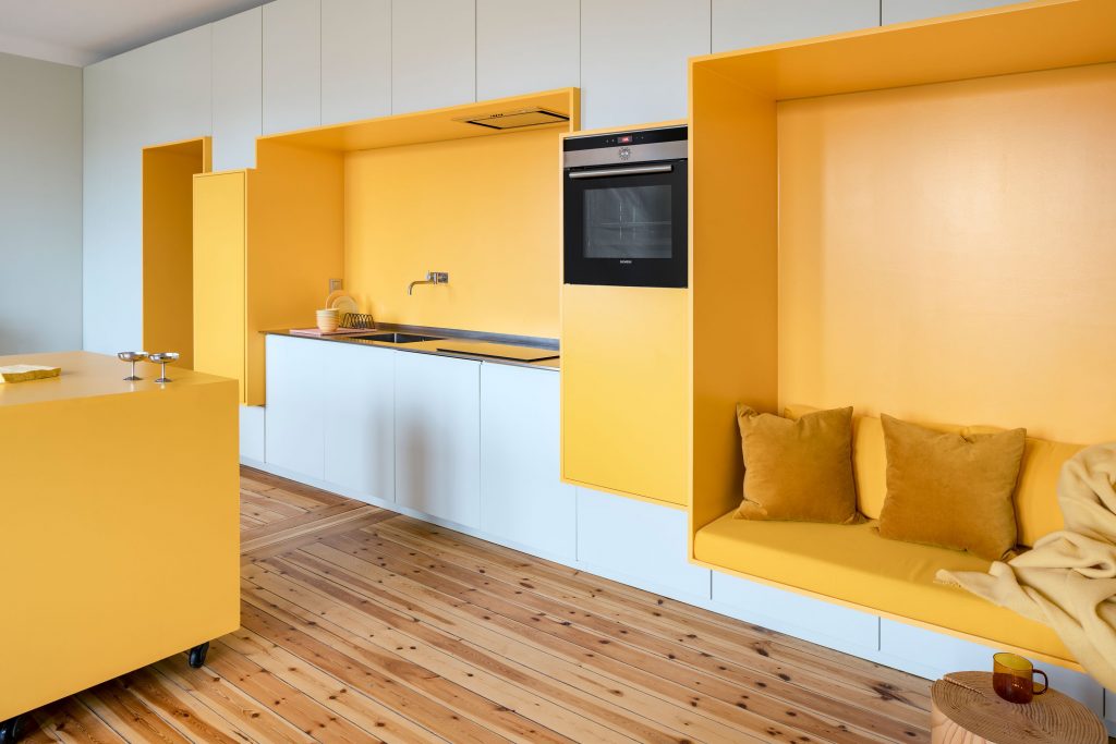 Sơn hiệu ứng Waldo-sơn hiệu ứng-Sơn nước màu vàng trong thiết kế nội thất hiện đại Hàn Quốc