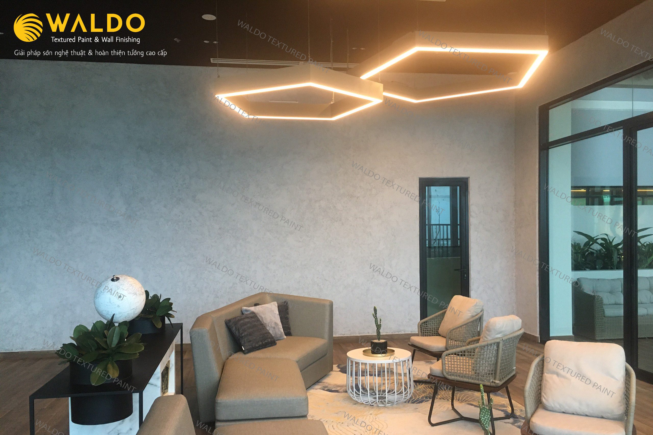 Sơn hiệu ứng Waldo - Sơn hiệu ứng bê tông - Bề mặt sơn hiệu ứng bê tông tại chung cư cao cấp D'Edge Thảo Điền