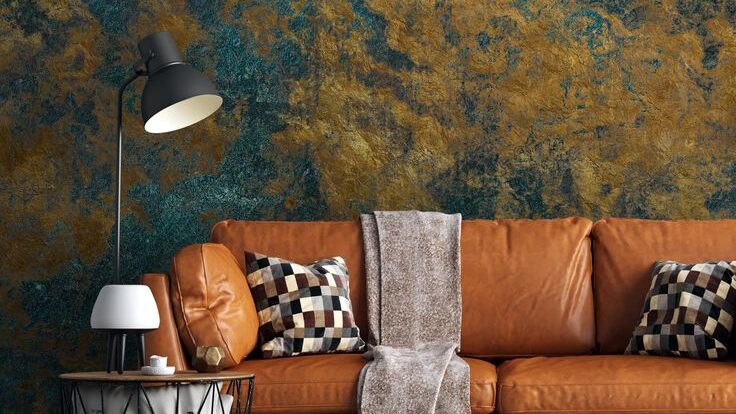 Bức tường phòng khách làm điểm nhấn cho các đồ trang trí nội thất xung quanh